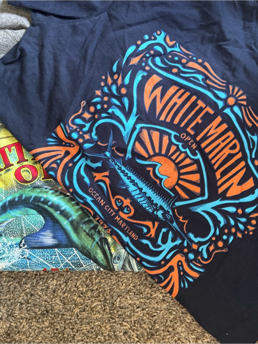 Set of 2- white marlin open tees